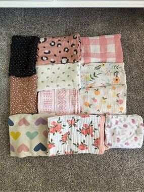 Set of 12 Assorted Baby Swaddle Blankets - Floral, Heart, Plaid & Animal Prints